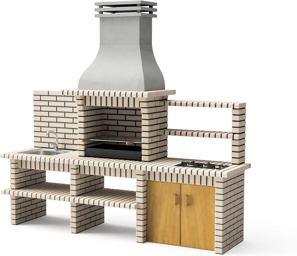 Barbecue MOVELAR Luxor Royal, beige- 284 x 70 x 262 cm, préfabriqué en bois et charbon, Réf: 3521/2, finition grise