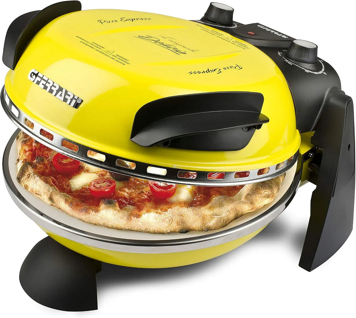 Four G10006, Thermostat réglable jusqu'à 400°C, G3 Ferrari Pizza Express Delizia, puissance 1200 W, Double résistance chauffante, Jaune