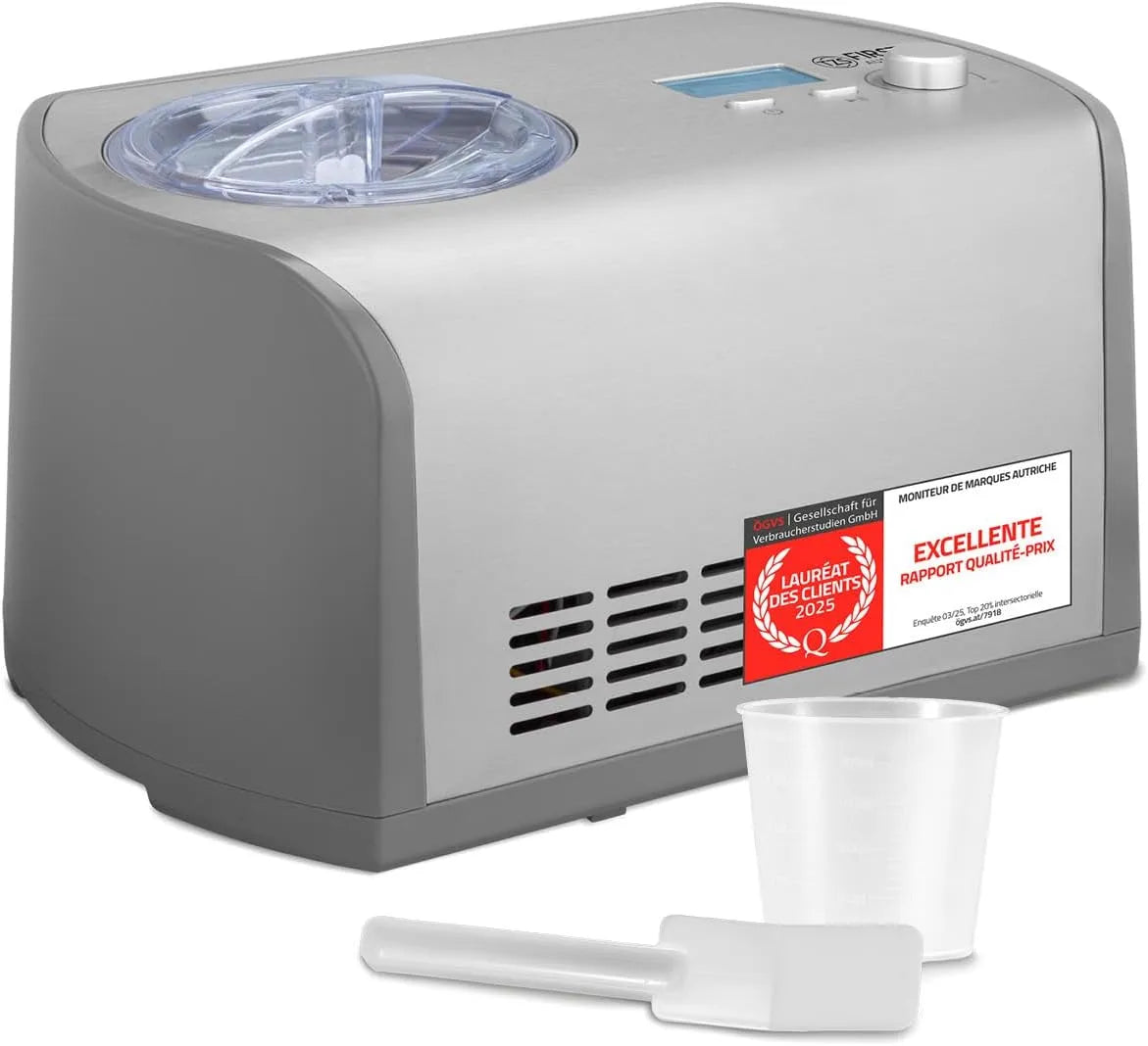 Compresseur, puissance 135W, et Fonction Réfrigérante, Acier Inox, TZS First Austria Sorbetière 1,2L, Machine à Glace pour Crème Glacé