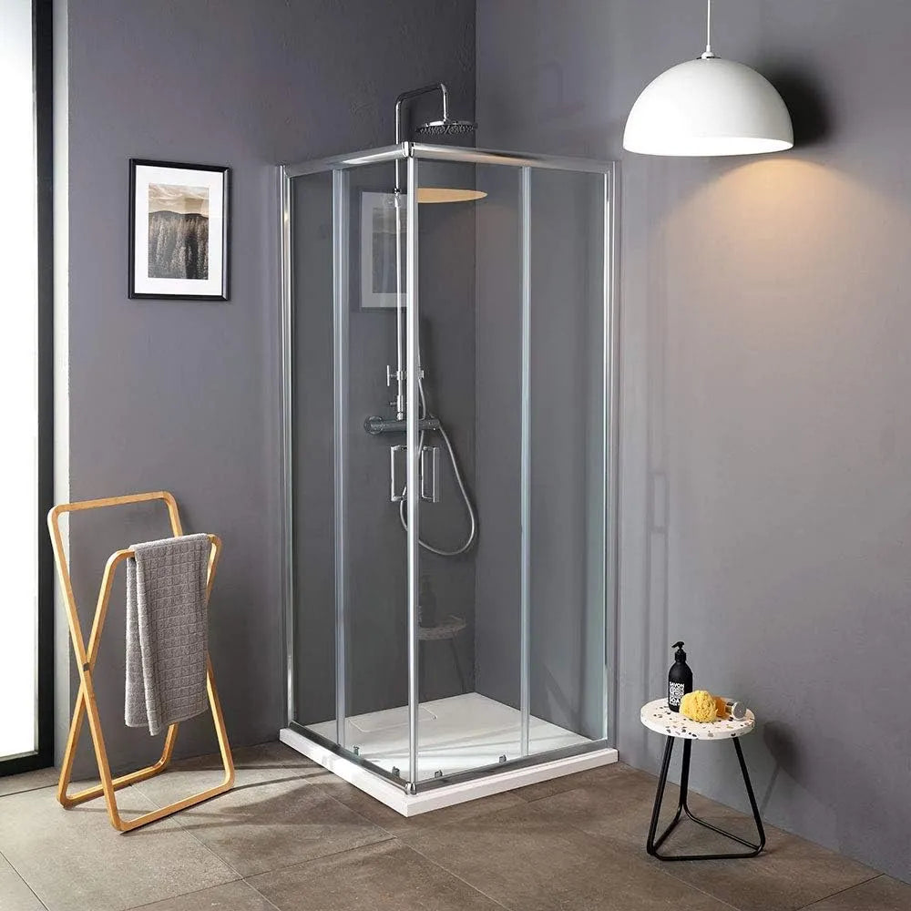 Kiamami Valentina, Luna, Cabine de douche 80x80 économique d'angle carrée avec verre de 4 mm