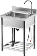 Cuisine sur pied en acier inoxydable avec robinet Évier de, largeur 55,9 cm, lavabo de cuisine avec étagère de rangement