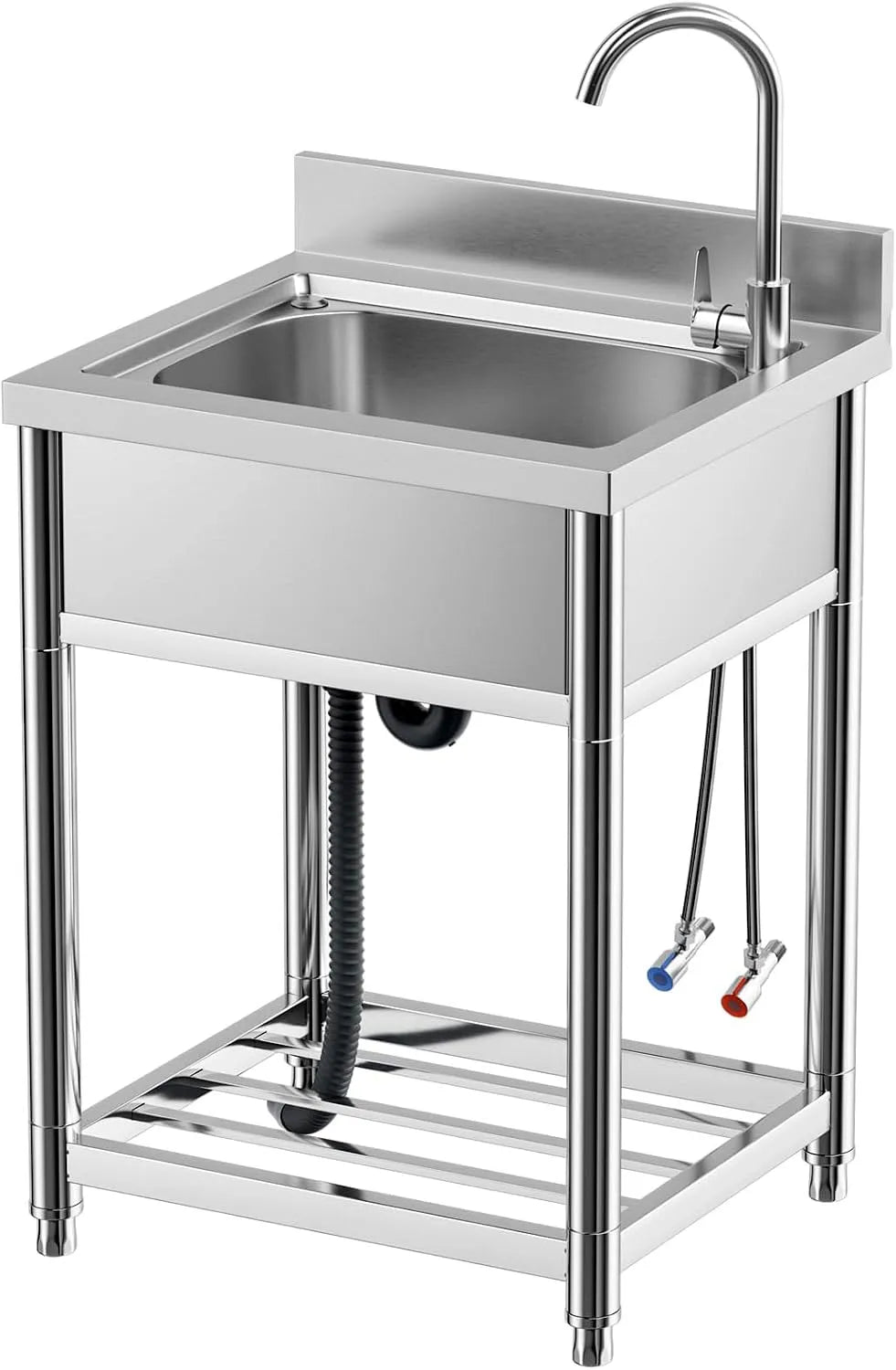 Cuisine sur pied en acier inoxydable avec robinet Évier de, largeur 55,9 cm, lavabo de cuisine avec étagère de rangement