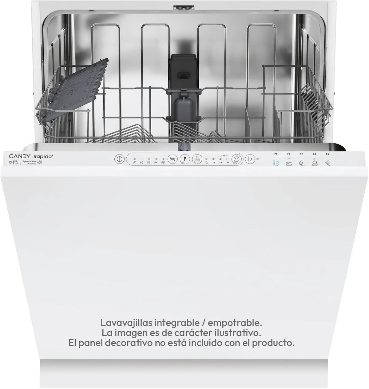 Candy lave-vaisselle 3E53E0W, 5 programmes, 53 dBa, moteur inverseur, affichage du cycle, Rapidò CI encastrable 60 cm, 13 services, numérique