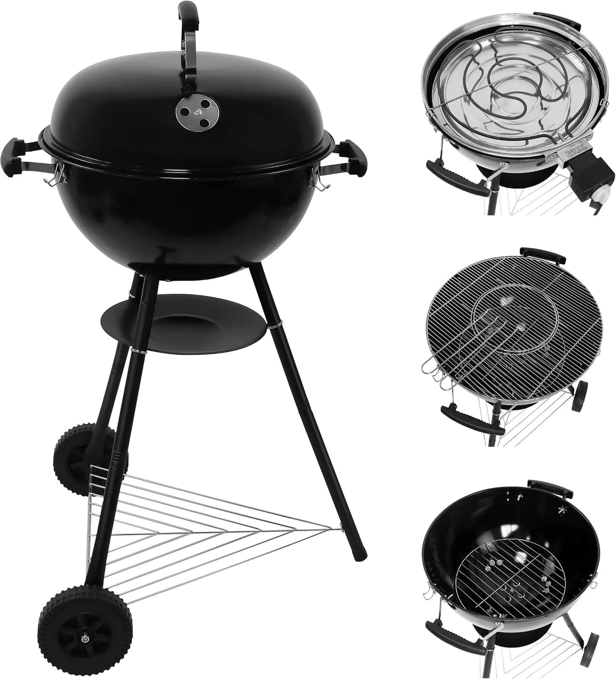 Barbecue, GREGMAN Roast 60 Électrique & Charbon 5 kW, Gril Hybride Extérieur avec Couvercle, Thermostat, Ventilation, Moins de Fumé