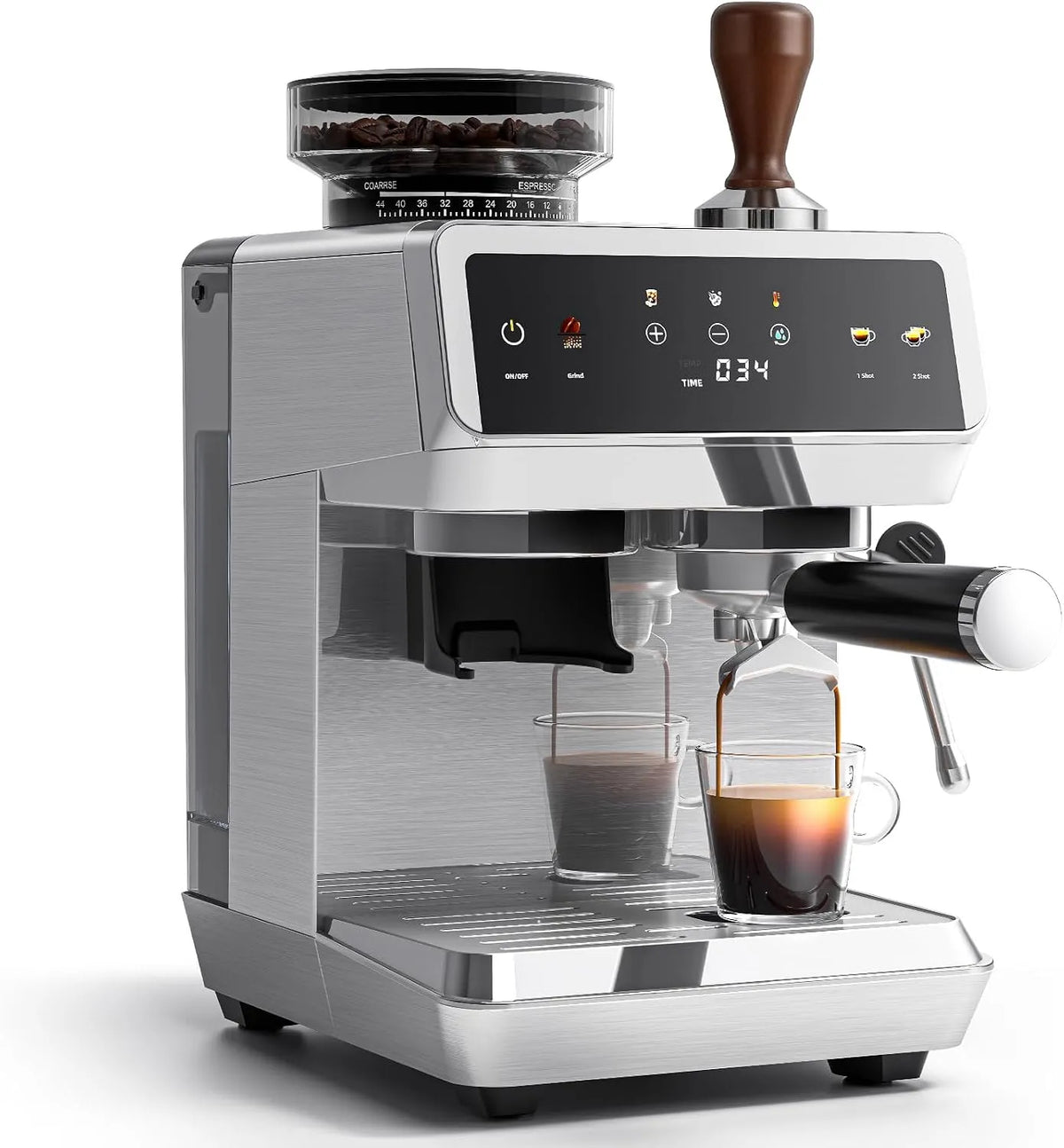 Machine à café AMZCHEF, 44 réglages de mouture, fonction café froid, acier inoxydable, Expresso avec broyeur intégré 20 Bars, 4 températures