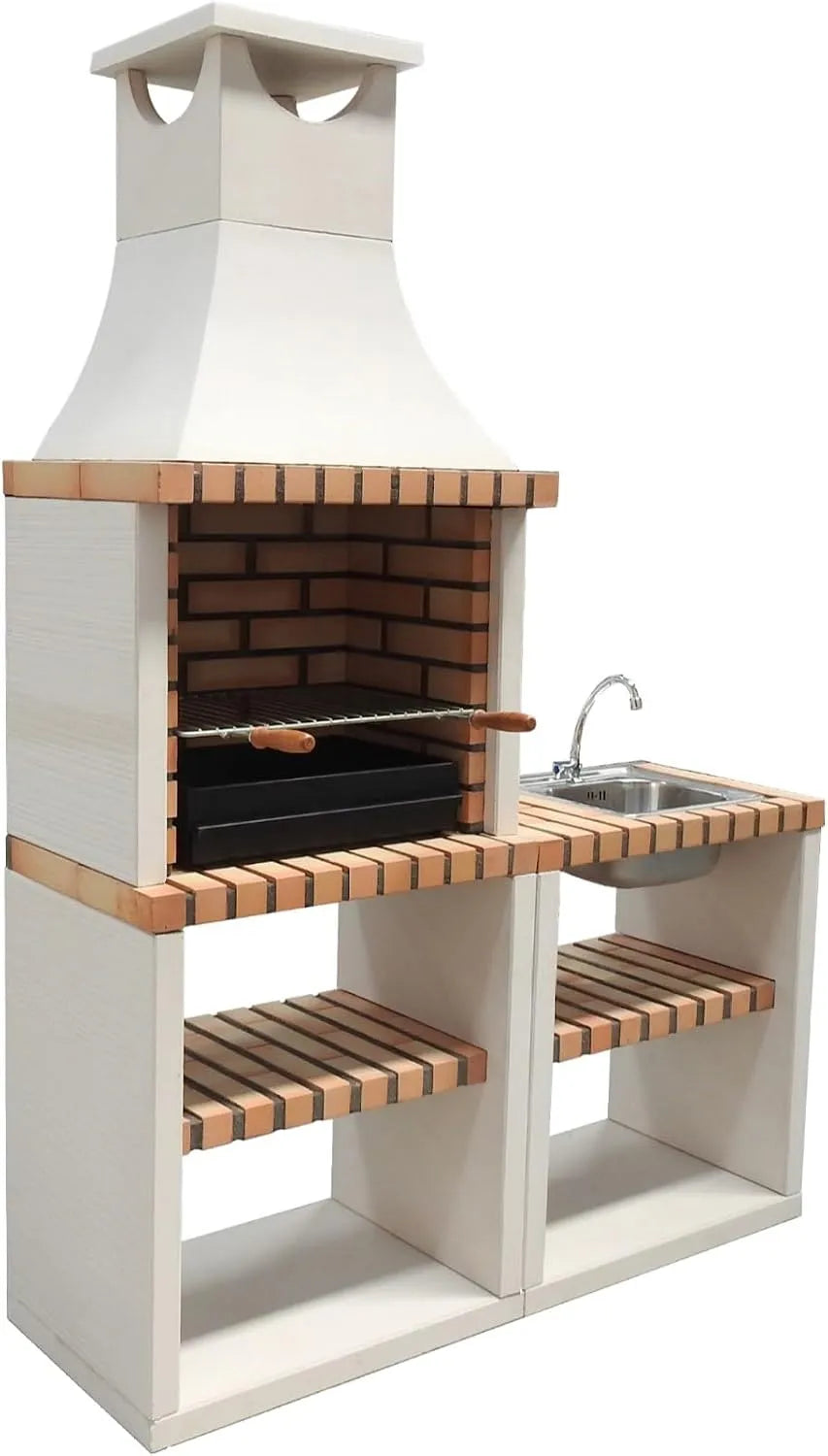 Barbecue M00141 MOVELAR, avec évier et support latéral, dimensions 141 x 47 x 221 cm, Orange, Beige, REF, Cuisine extérieure jardin