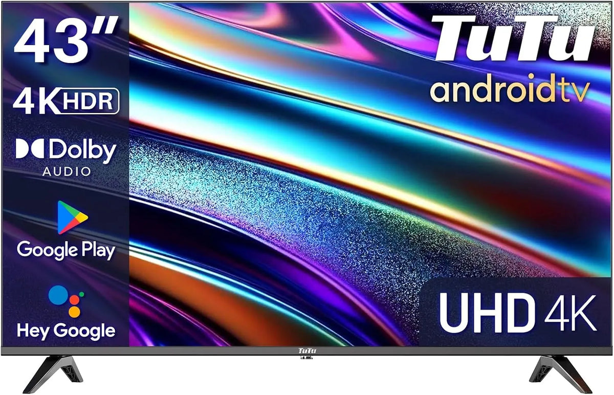 Smart TV TUS43UQ1A TuTu, largeur 108 cm, S2, Netflix, VEVO Disney+, DVB-C, 43 Pouces, 4K UHD WiFi Bluetooth LED Android Téléviseurs Con Youtube, T2