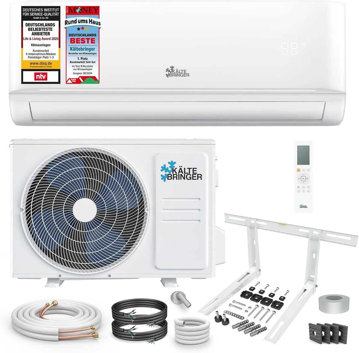 Climatiseur Kältebringer, 9000 BTU, puissance 2,6 kW, Split, Avec fonction chauffage, WiFi et App, très silencieux & économe en énergie