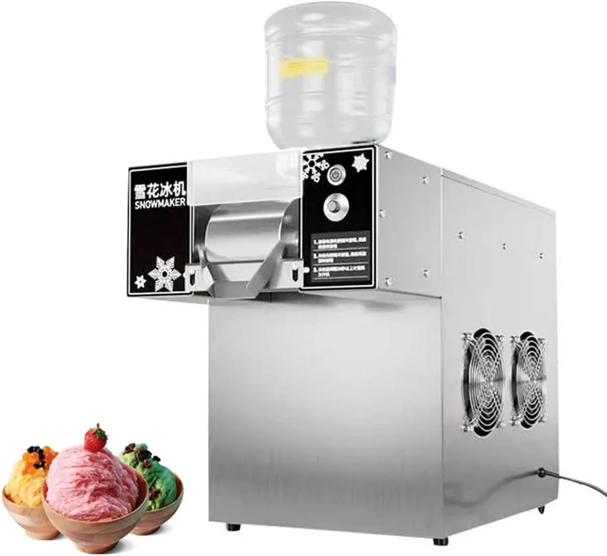 Machine à glaçons Lb/24, Commerciale 750 W en Forme De Flocon De Neige, Broyeur À Glace Électrique 264 Lb, 24 H avec 2 Barils d'alimentation