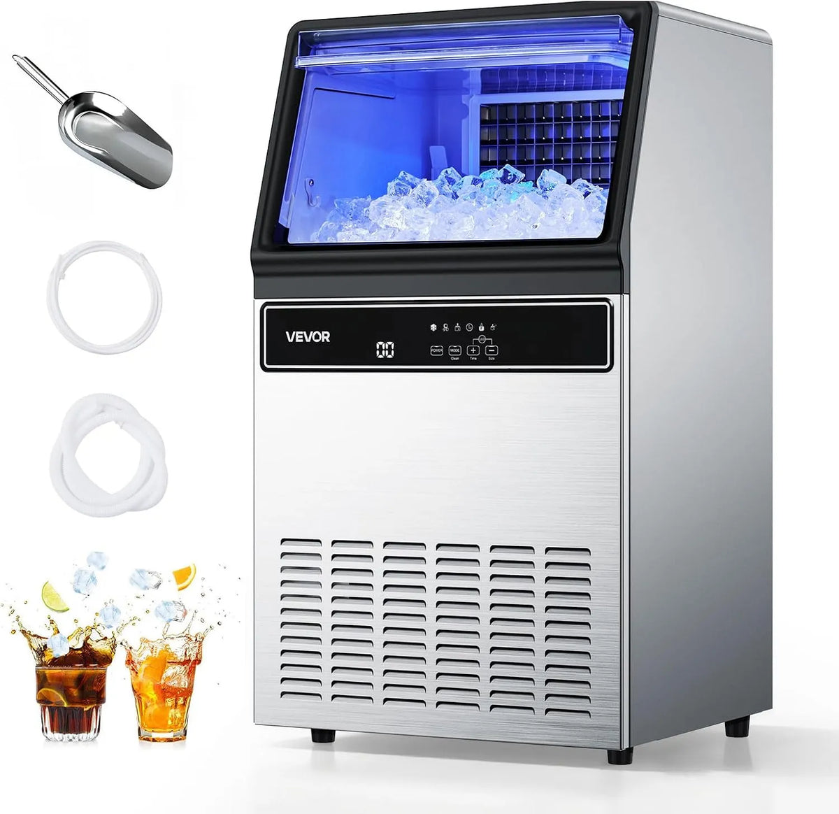 Vevor machine à glaçons kg/24, 24 h, Commerciale 59 kg, Appareil de Préparation de Glaçons avec Capacité de Stockage de 15 kg, Restaurant Bar