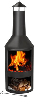 Brasero 134 x BBQ Collection, Rangement de Bois, Incinerateur de Jardin sur Pied, avec Cheminée, Acier au Carbone