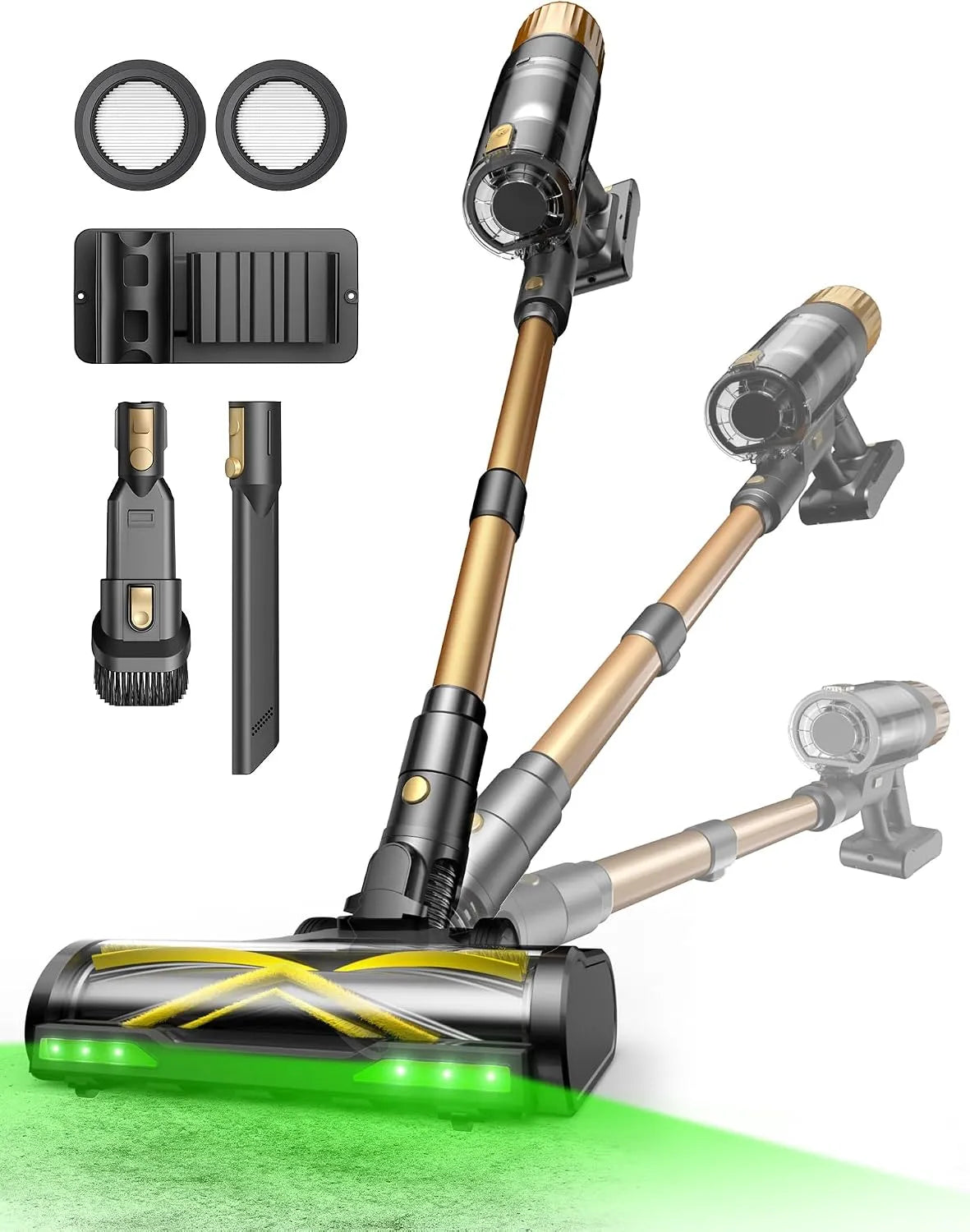 Aspirateur balai Ultenic, Tige Télescopique Réglable, 65Min Aspirateur sans Fil Puissant, 50Kpa/65Min, GreenEye Détection, Design Autoportant