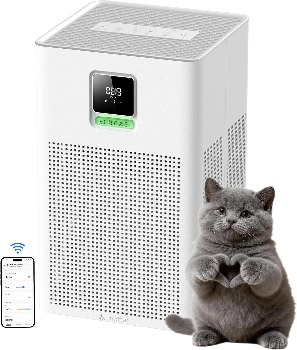 Purificateur d'air H13, filtre HEPA, préfiltre lavable, mode éco économe en énergie, Alexa, intelligent avec Matter, fonction aromathérapie