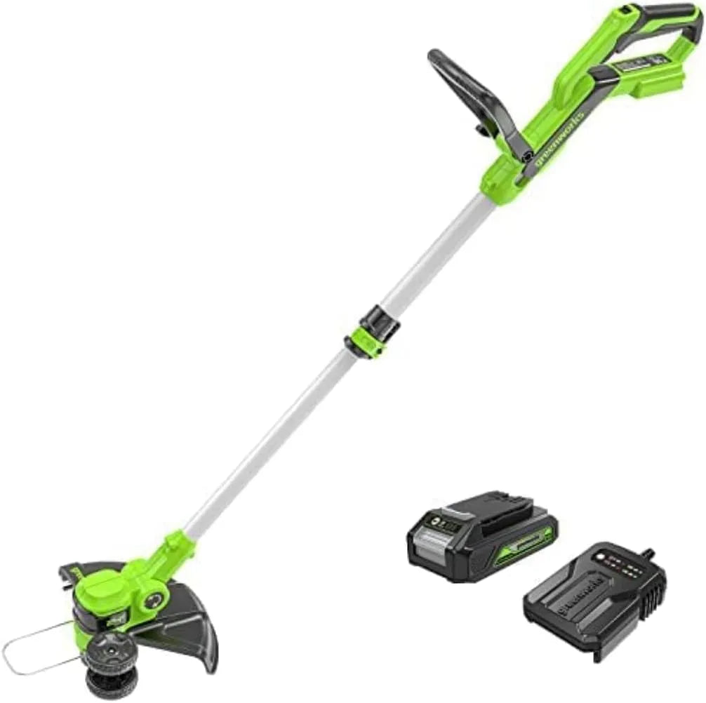 Greenworks Coupe-bordures 24V 30cm avec Batterie 2Ah et Chargeur, Bobine Double de Cordon 3 Pièces Incluses