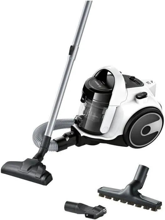 Bosch aspirateur BGS05A322, 78 dB, Rayon d'action 9 m, finition blanche, Capacité bac 1,5 L, puissance 700 W, Traineau sans Sac