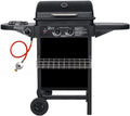 Barbecue à gaz, tables latérales et voiture en acier, avec 2 brûleurs à gaz compacts, puissance 8,7 kW, grilles de barbecue, brûleurs latéraux