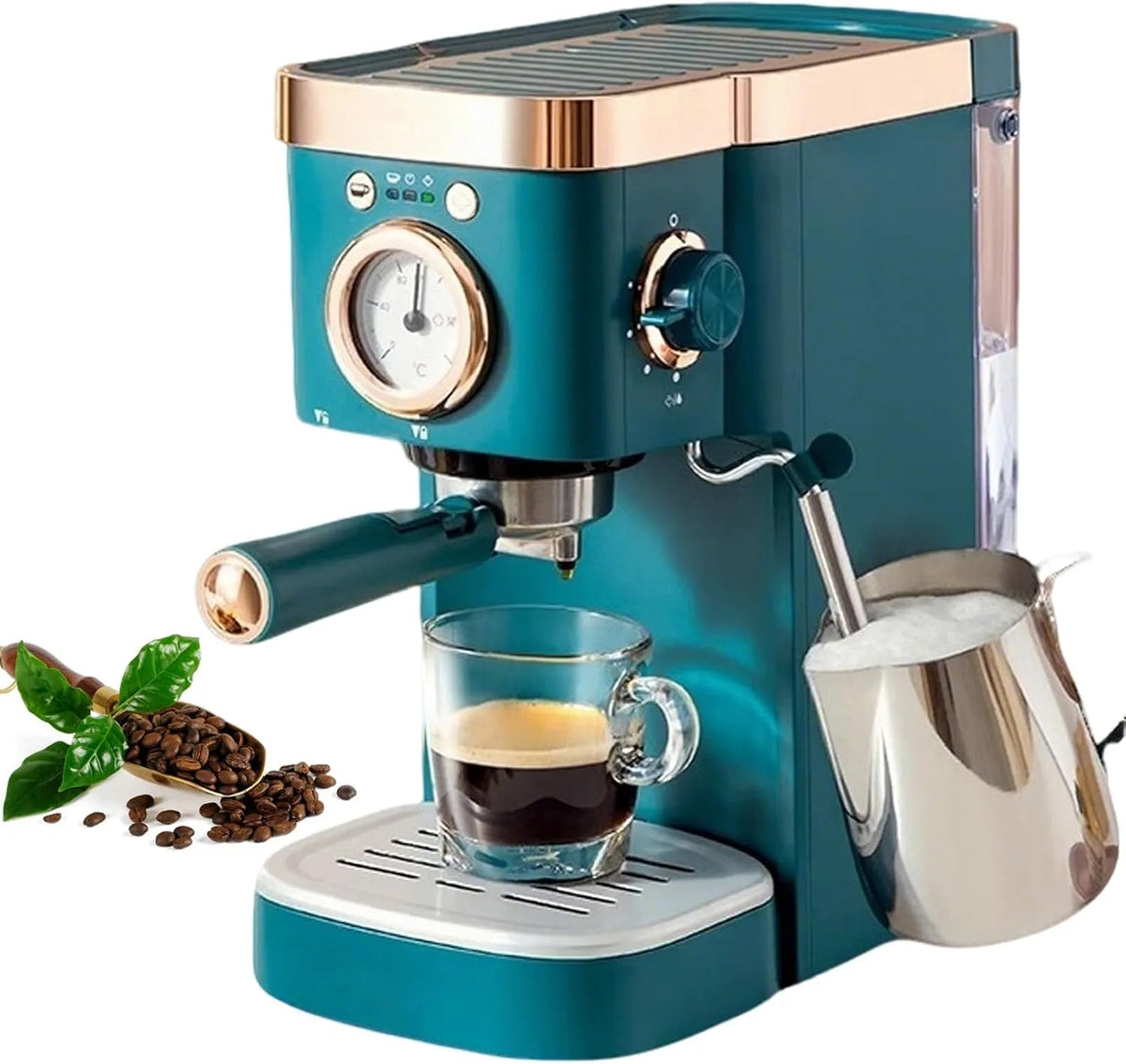 Cafetière, avec mousseur à lait, Machine à expresso 1050 W semi-automatique, vapeur et réservoir amovible de 1,2 l, latte et moka