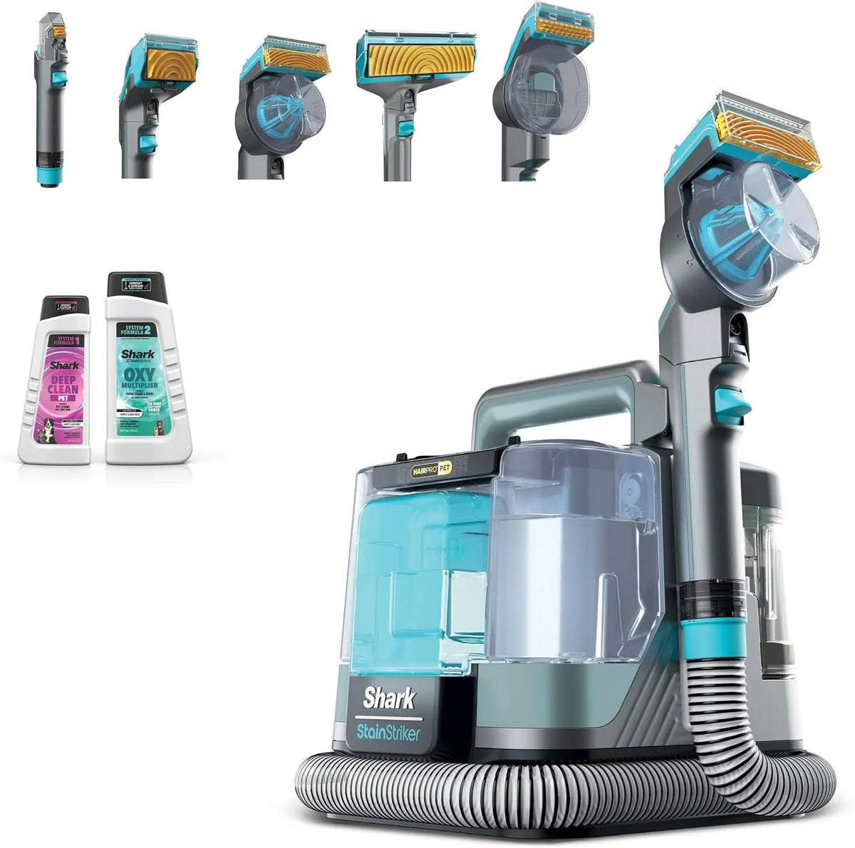 Shark aspirateur PX250EUCP, StainStriker HairPro spécial animaux, puissance 450W, 4 accessoires et 2 formules de nettoyage, Shampouineuse canapé