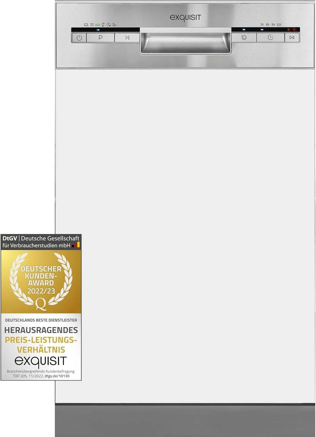 Exquisit lave-vaisselle EGSP1009-EB-030E, Inox encastrable semi-intégré 45 cm LED 9 couverts 45 cm partiellement intégré