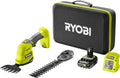 Ryobi modèle RY18GSA-120T, Lame 120 mm, tension 18V, 1 Batterie 2Ah et 1 Chargeur, sculpteur de végétaux, Cisaille à Gazon, Vert