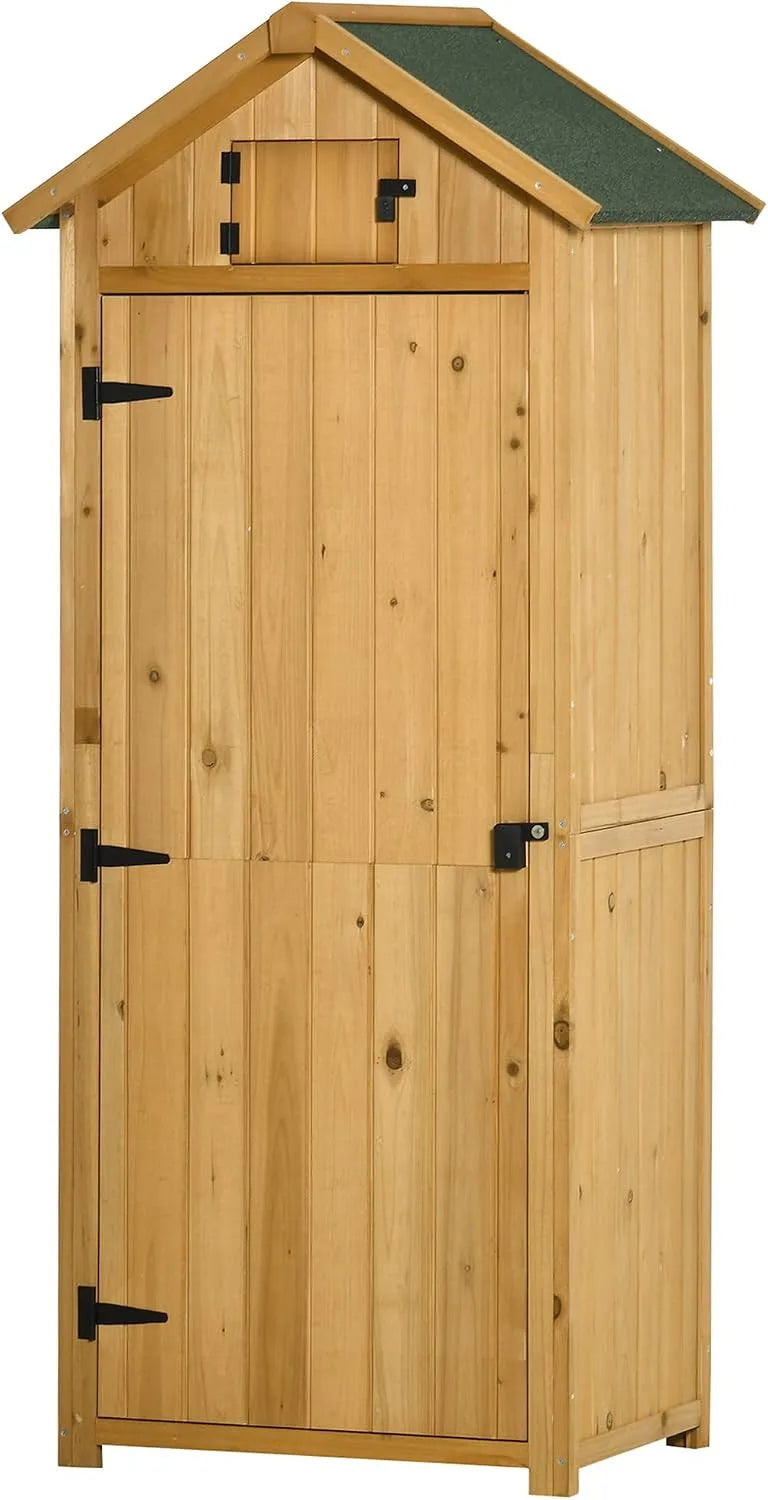 Armoire de jardin Outsunny, extérieur abri de Jardin en Bois abri pour Outils 3 étagères 2 Portes loquets Toit