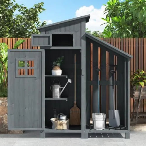 Abri de jardin, Armoire de jardin résistante aux intempéries avec 2 étagères et toit en PVC, terrasse et petits jardins, finition grise
