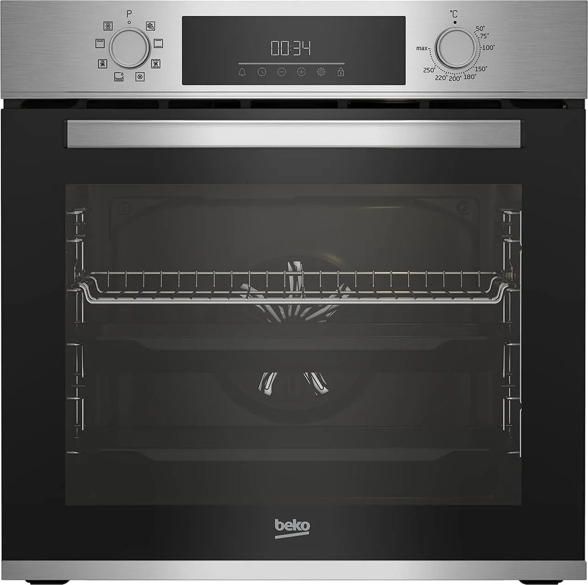 Beko four BBIM12300XCE, capacité 72L, encastrable, Porte robuste, finition noire, Dimensions: H 59,5 x l 59,4 x P 56,7 cm, 8 fonctions de cuisson