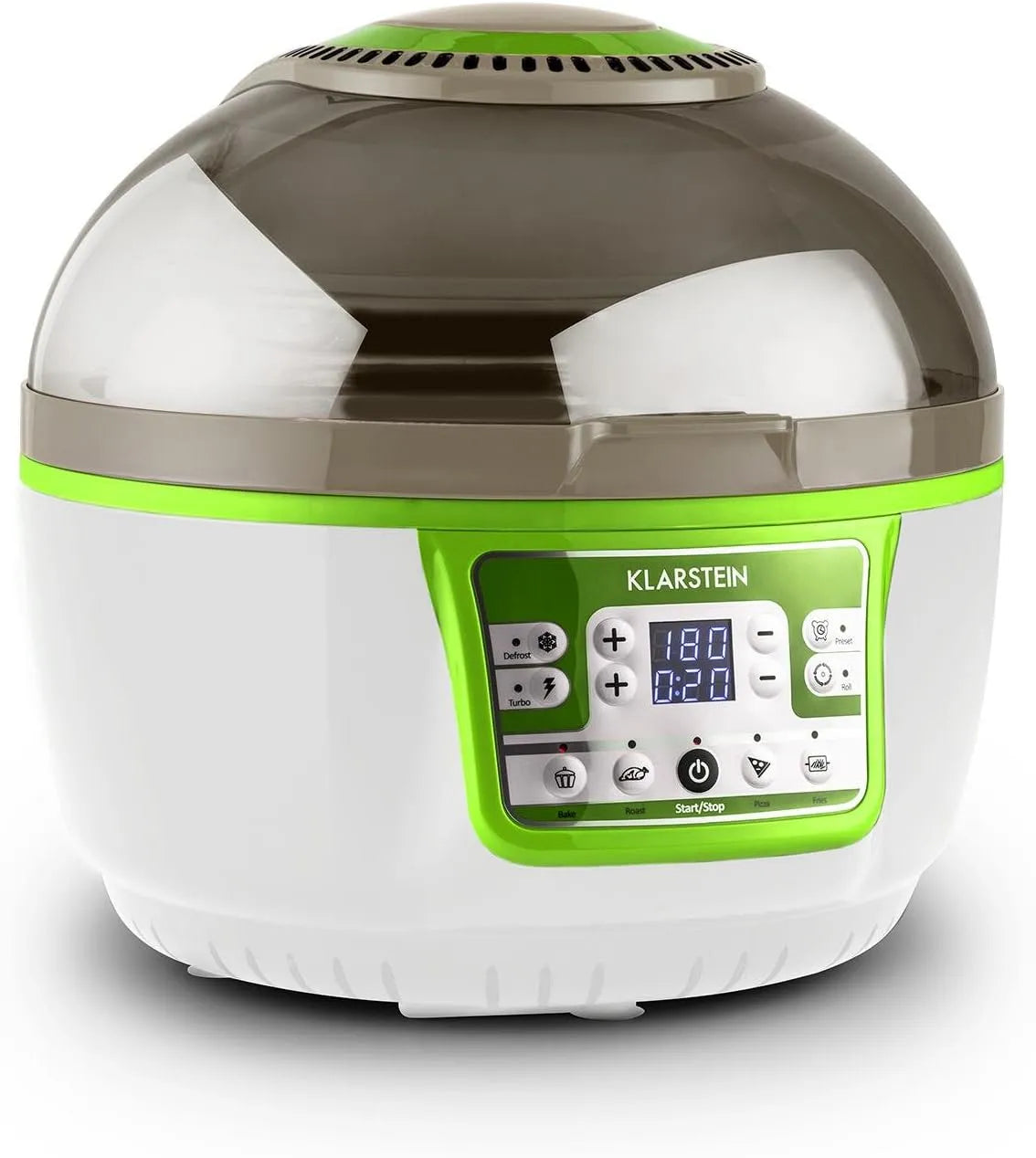 Klarstein VitAir Turbo, puissance 1400W, air fryer, Minuterie, Vert-finition blanche, Capacité de cuisson de 9L, 50-230 ° C, Ecran LCD