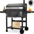 Barbecue, Charbon de Bois XXL, Fumoir, Grand à Charbon avec Cheminée, Couvercle, Roulettes, Thermomètre et Bac à charbon réglable en Hauteur