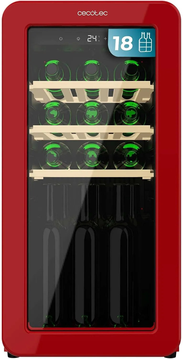 Cecotec cave à vin, compresseur, 5-20 ºC, No Frost, LED, rouge, Cave a Vin 18 Bouteilles Bolero GrandSommelier Origin 18 Hit Red. rétro