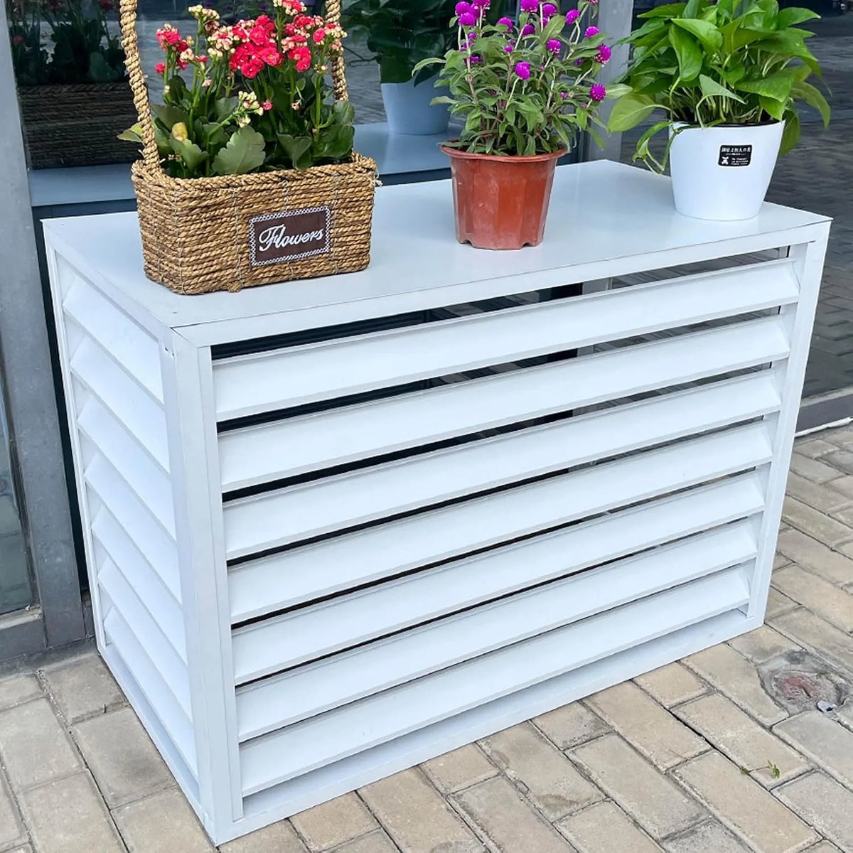 Climatiseur Cache, finition blanche,100x50x70cm, en Aluminium Confidentialité et Décoratif pour Couverture de Extérieur à Boîtier Autoportant