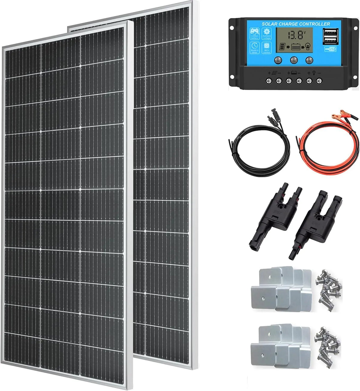 2pcs, Batterie 12V, Voiture, Caravane, Camping-car, XINPUGUANG 300W Kit Panneau Solaire Système de Panneau Solaire 300W 150W Mono