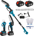 Tronçonneuse, Ébrancheuse sur Perche Telescopique 4-en-1, 6 Pouces + Élagueuse 32mm, Angle Réglable 180°, 2 Batteries 2.0Ah pour Jardin Arbre Taille