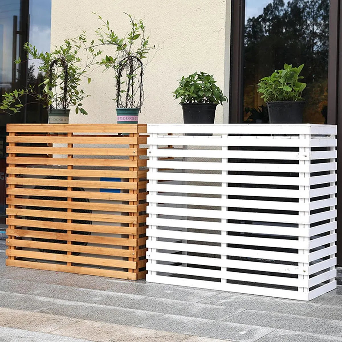 Climatiseur Générique Cache, H 105 x 45 x 95 cm, extérieur en Bois, Grille de Protection, Protection Contre Les intempéries, Support pour Fleurs