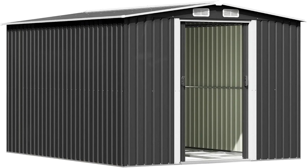 Abri de jardin, garage pour tondeuse à gazon, en métal, Grand avec toit à pignon, anthracite, dimensions 247 x 301 x 178 cm, 13,2 m³
