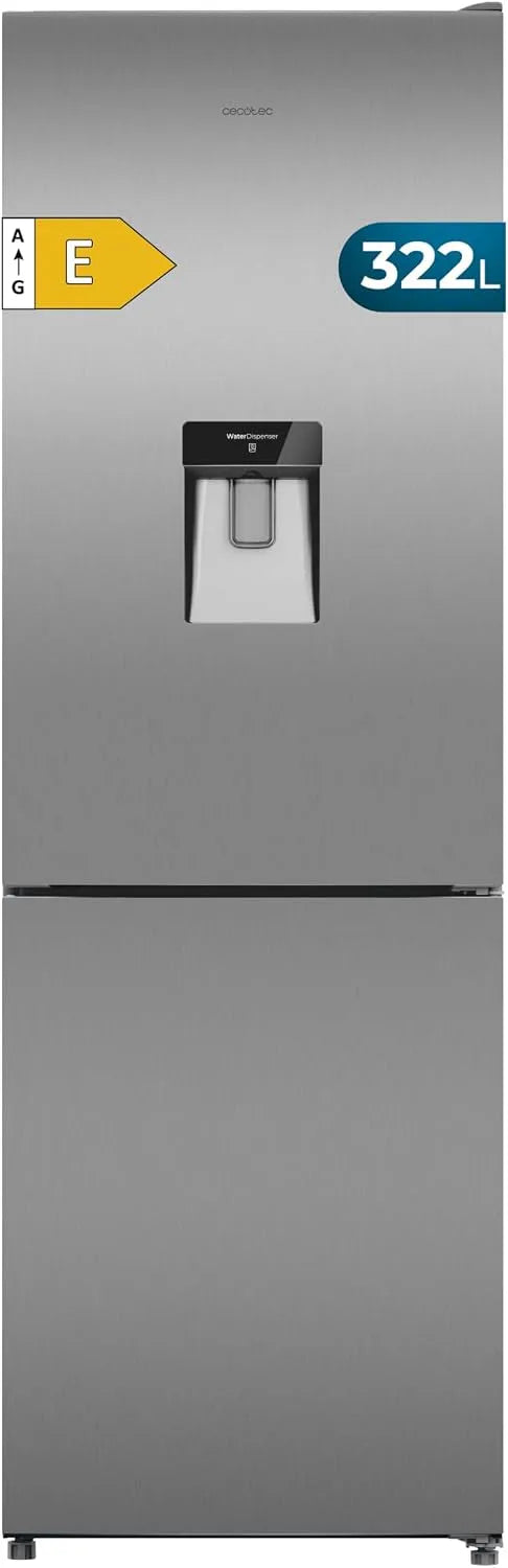 Cecotec réfrigérateur 322i, classe énergétique E, HumidityFlex HUB, Combiné Total No Frost de 322L Bolero CoolMarket Combi WD Inox E. 185