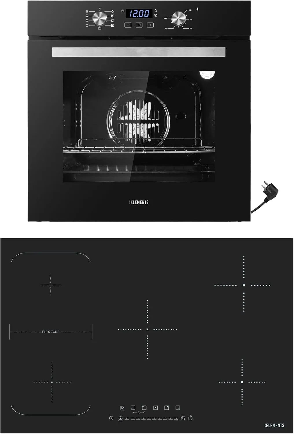 Cuisinière Kit de, Plaque à induction de 59 cm, Fonction maintien au chaud, Air chaud, finition argentée, Four encastrable de 60 cm, autonome