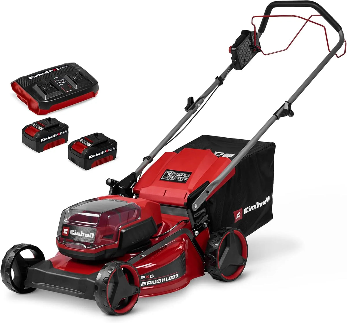 Einhell tondeuse à gazon GC-CM 36, Max. 500 m², Largeur de Coupe 46 cm, 2 Batteries 4,0 Ah + 1 Chargeur Double, Propulsion des Roues, tension 36 V