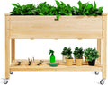 Goplus Carré Potager monté sur roues Verrouillables, dimensions 120x59x84cm, Légumes, Jardinière Surélevée sur Pied en Bois, Herbes, Fruits