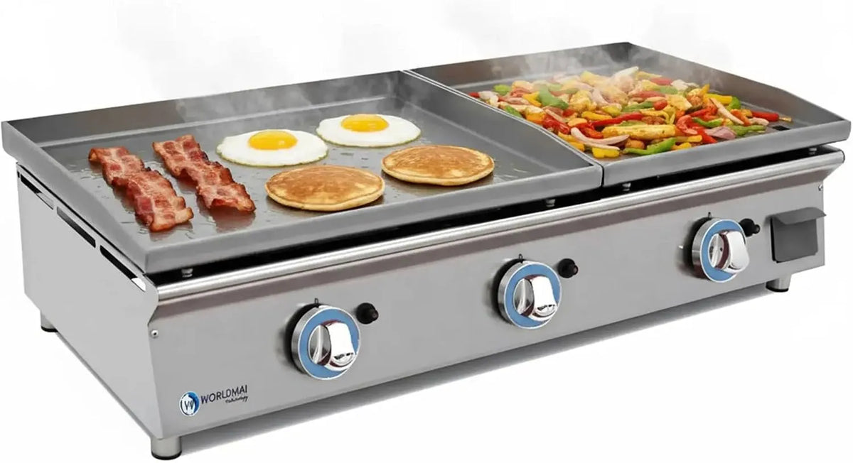 MBH, avec structure en inox pour cuisine professionnelle de bar et restaurant., Plancha professionnelle à gaz LUX WORLDMAI de 60+40 cm en acier laminé