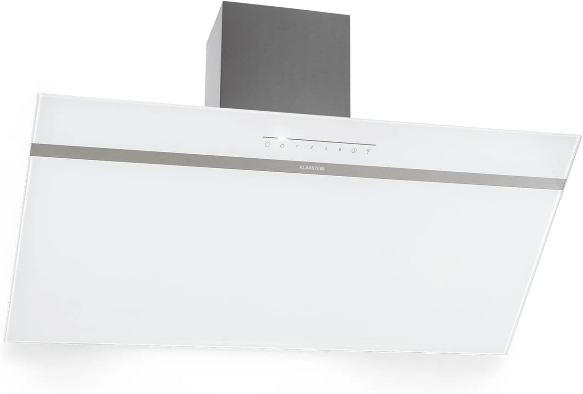 Klarstein hotte aspirante, Débit d'Air Puissant 514 m³/h et Silencieux, largeur 90cm, Filtre de Hotte à Graisse en Aluminium, Eclairage LED, Wi-Fi