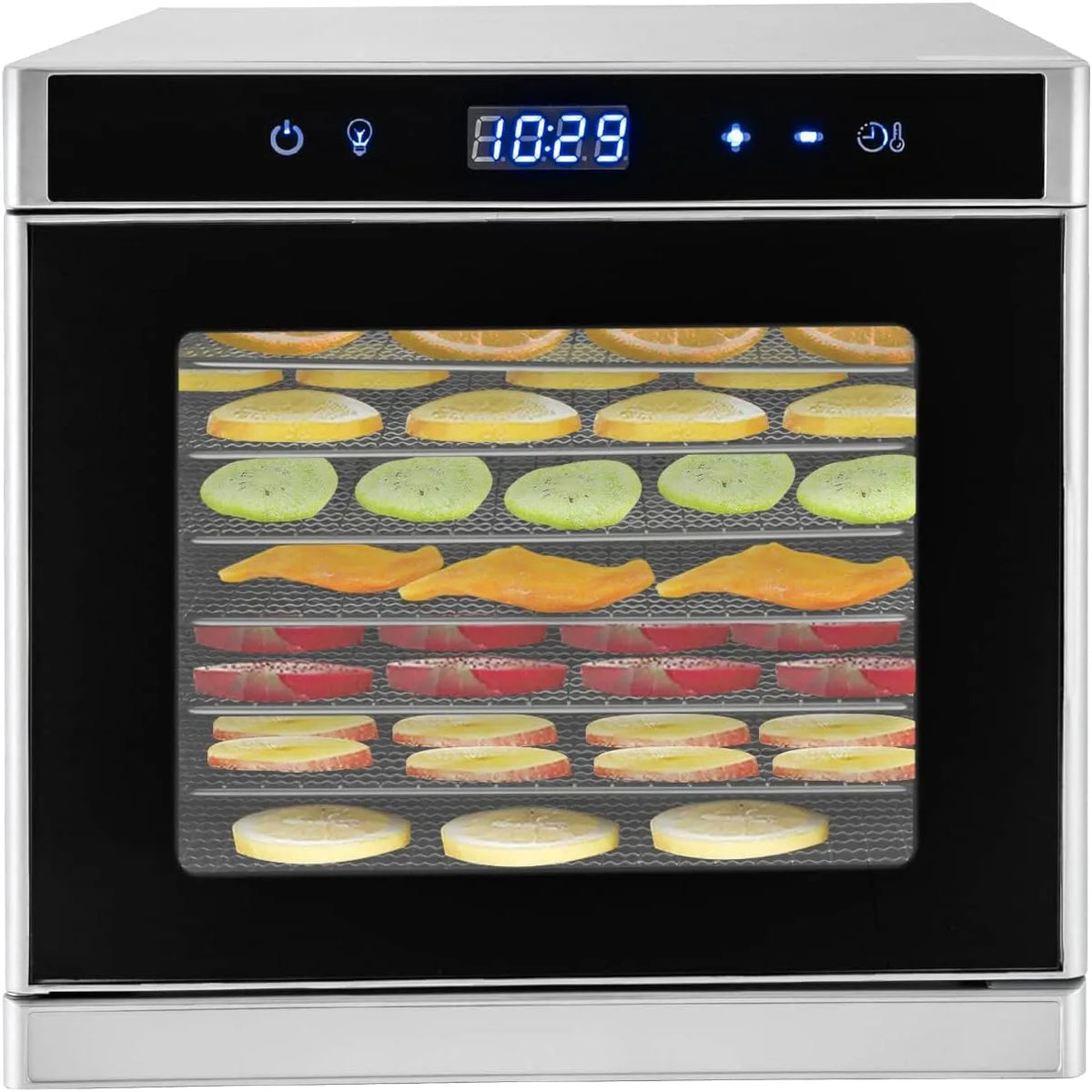 Déshydrateur alimentaire, 8 plateaux pour Sécher les Aliments, finition argentée 8 étages, Deshydrateur de Fruit et Legumes Température Réglable