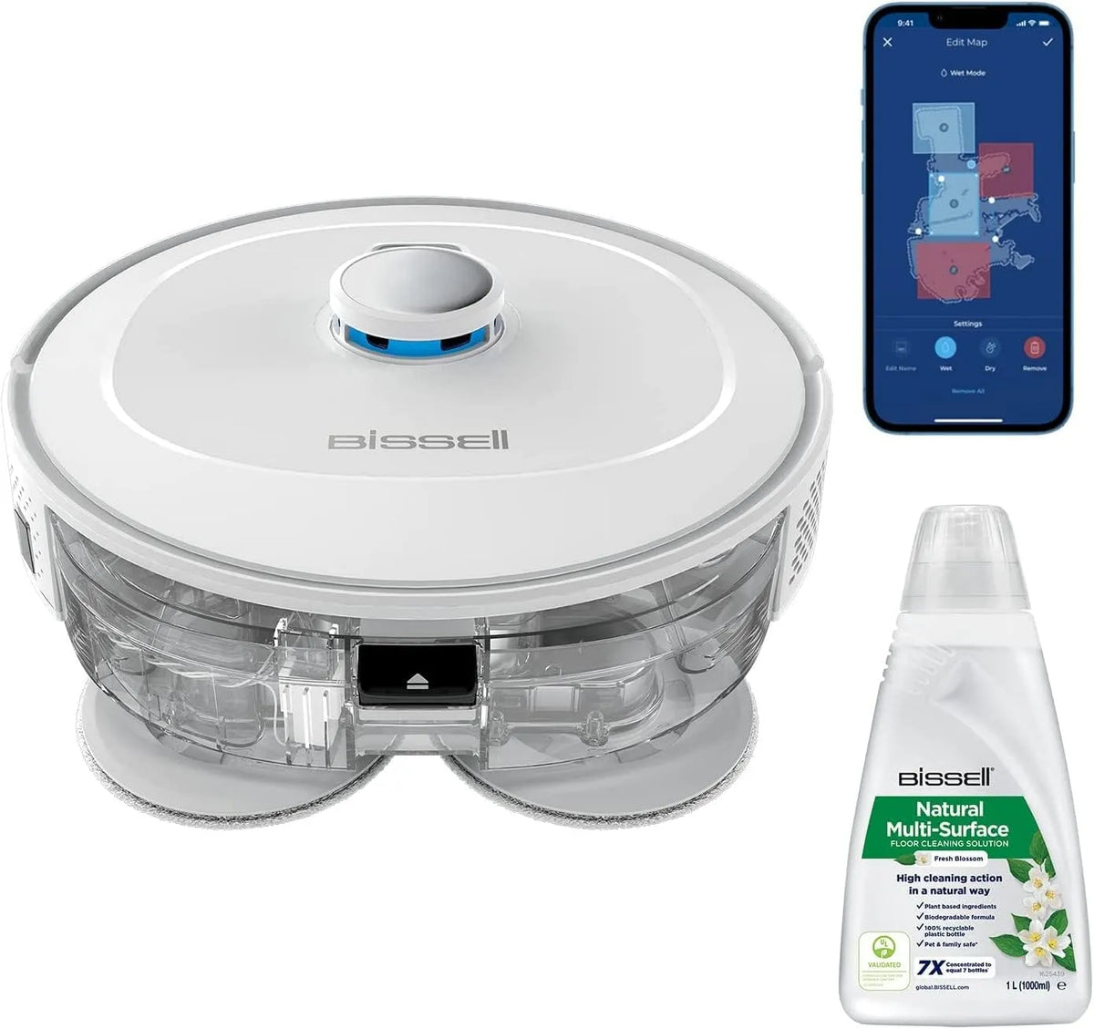 Aspirateur robot 3475N, Bissell SpinWave R5, avec Serpilliére, Détection de Tapis et Moquettes, Blanche, Aspirateur sans Fil, 61 DB