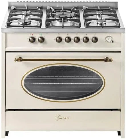 Cuisinière à gaz, capacité 121 L, 5 brûleurs de, gaz naturel, avec adaptateur WOK, GCH E 914 Cr R électrique rétro 90 cm, 8 fonctions, gaz propane