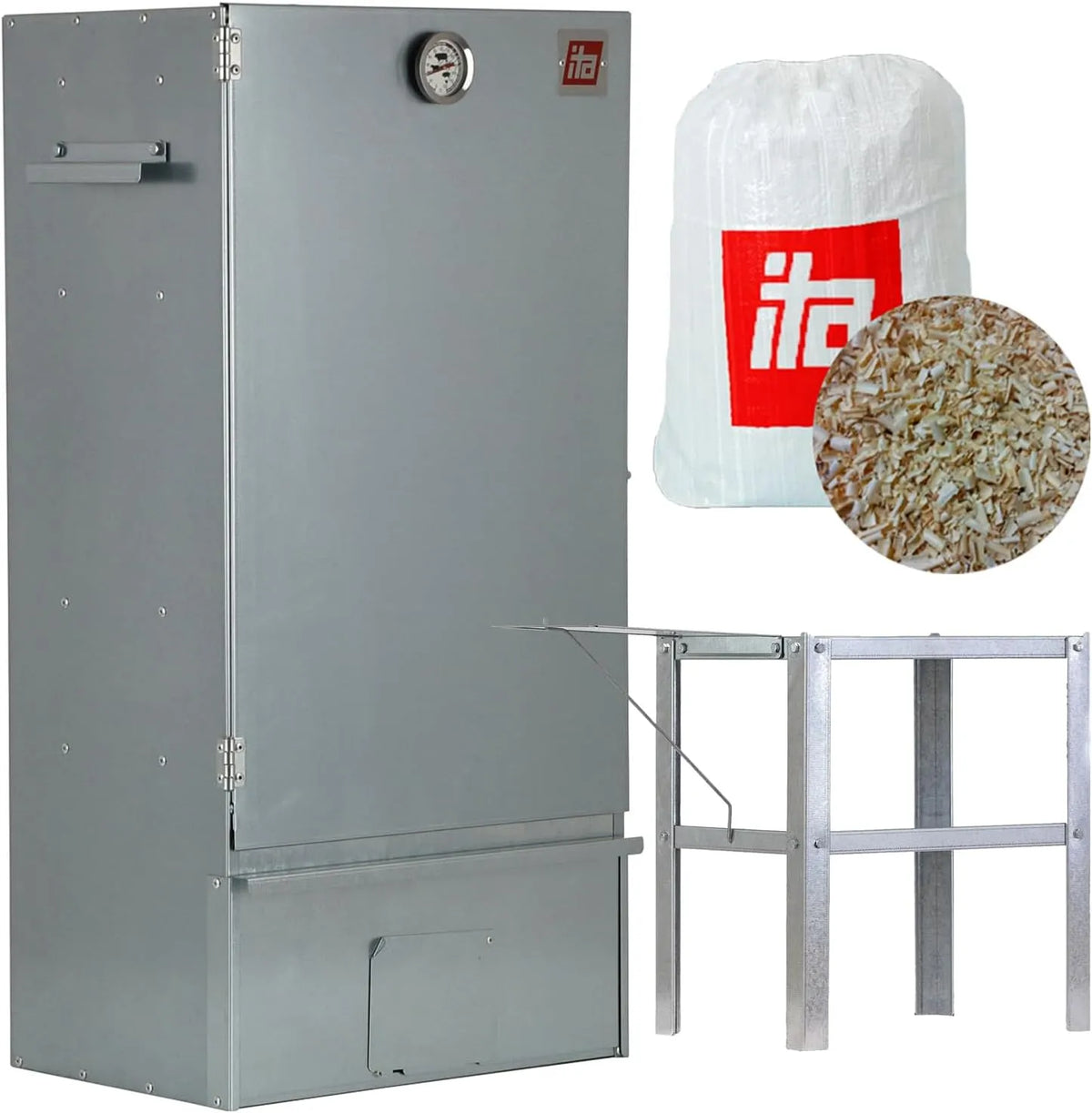 Fumoir 7005 ITA, 81 cm avec 3 étages, Ensemble fumeur avec table, Armoire à fumer avec thermomètre, Acier inoxydable, Qualité UE