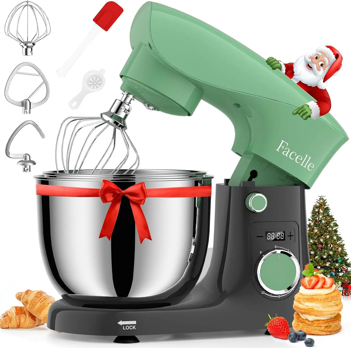 Modèle 10+P Robot Patissier, puissance 1500 W, Facelle 5,5L& 4,5L Robot Cuisine Multifonctions, Mixer Cuisine Professionnel Avec Fouet, Batteur