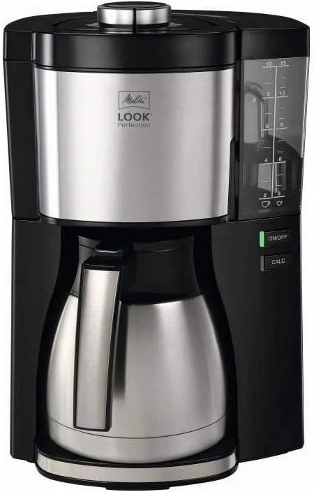 Melitta cafetière 1025-16, réservoir d'eau amovible et programme de détartrage, LOOK Therm Perfection filtre isotherme, 10 à 15 tasses, finition noire