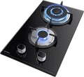 Plaque de cuisson Hermitlux, de Cuisson Gaz 2 Feux Encastrable, puissance 4300W, largeur 30cm, Gaz Ville et Bouteille, Verre finition noire