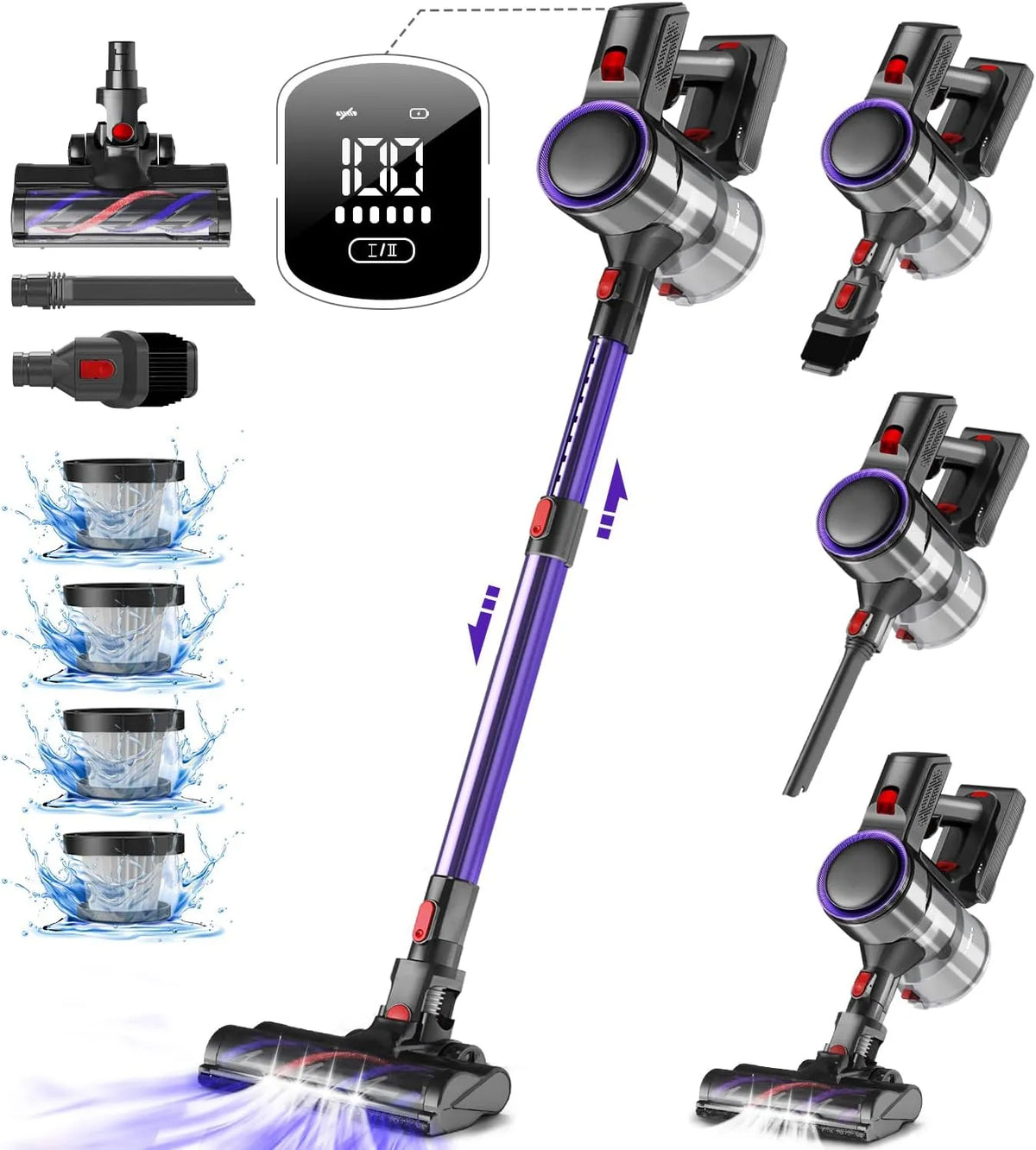 Aspirateur sans fil Pa/50 H13, 45 000 Pa, HEPA, pour sols durs, Poils d'animaux, 50 Minutes avec écran Tactile, Brosse Anti-enchevêtrement, Tapis