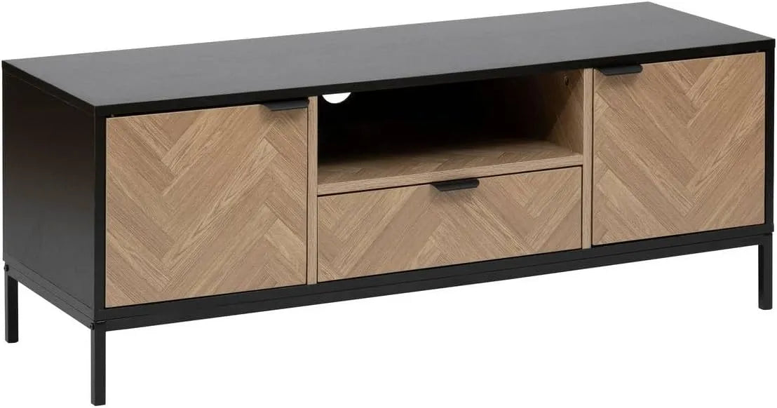 Meuble TV 5five, dimensions 120 x 40 x 45 cm, Chevrons, Buffet Bas, 5 five simply smart, 2 Portes et 1 Tiroir, pour Salon